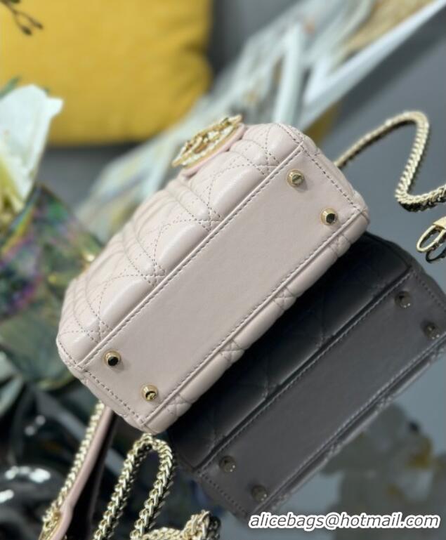 Top Grade Dior Mini Lady Dior Bag in Cannage Lambskin with Strass M0505 Light Pink 2025