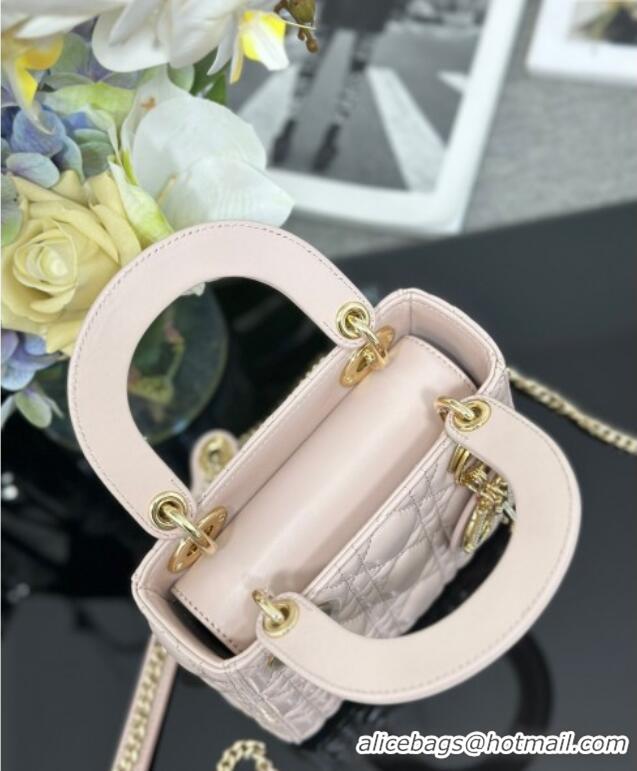 Top Grade Dior Mini Lady Dior Bag in Cannage Lambskin with Strass M0505 Light Pink 2025