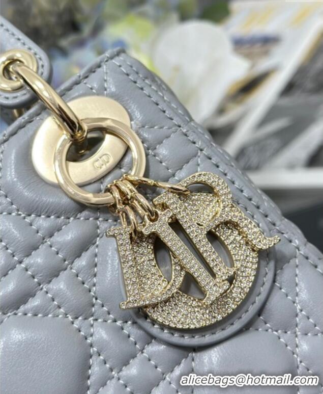 Best Price Dior Mini Lady Dior Bag in Cannage Lambskin with Strass M0505 Grey 2025