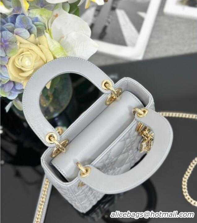 Best Price Dior Mini Lady Dior Bag in Cannage Lambskin with Strass M0505 Grey 2025