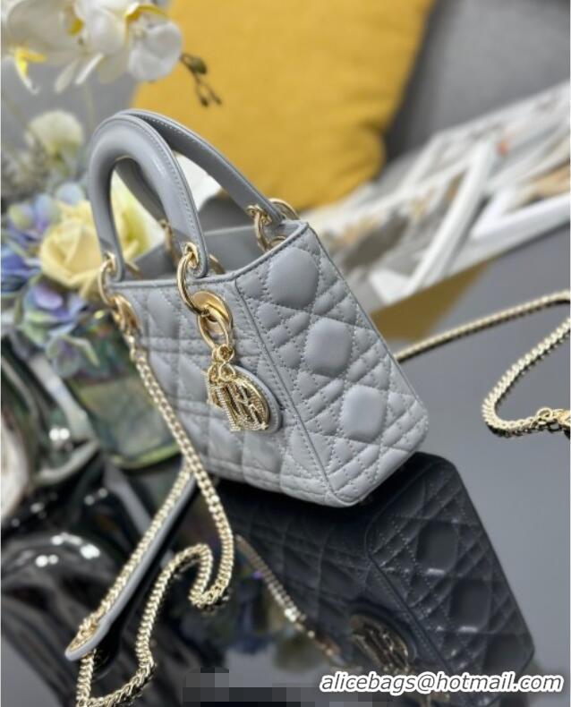 Best Price Dior Mini Lady Dior Bag in Cannage Lambskin with Strass M0505 Grey 2025