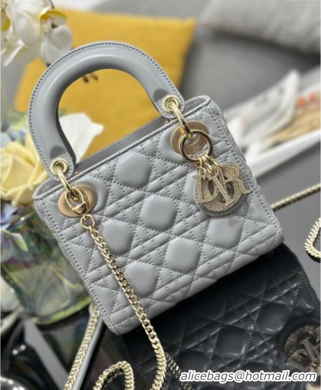 Best Price Dior Mini Lady Dior Bag in Cannage Lambskin with Strass M0505 Grey 2025