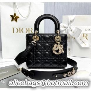 Top Quality Dior Small Lady Dior My ABCDior Bag in Cannage Lambskin with Pearls M0538 Black 2025