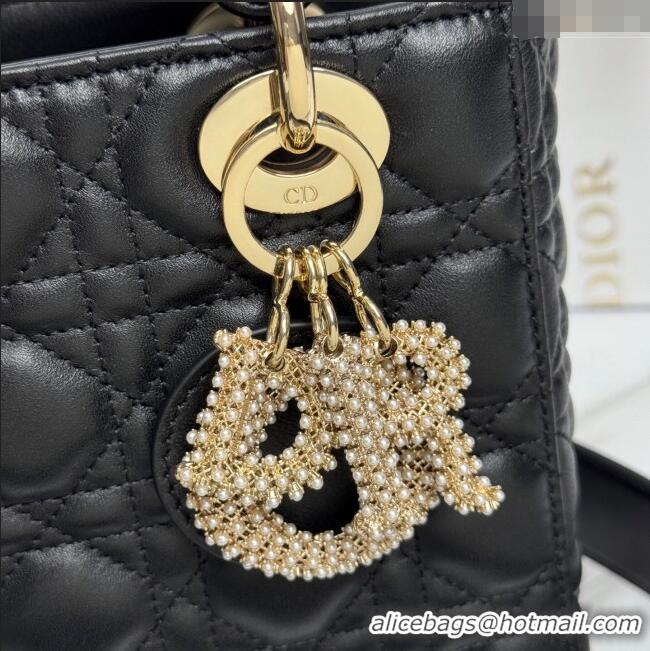 Top Quality Dior Small Lady Dior My ABCDior Bag in Cannage Lambskin with Pearls M0538 Black 2025