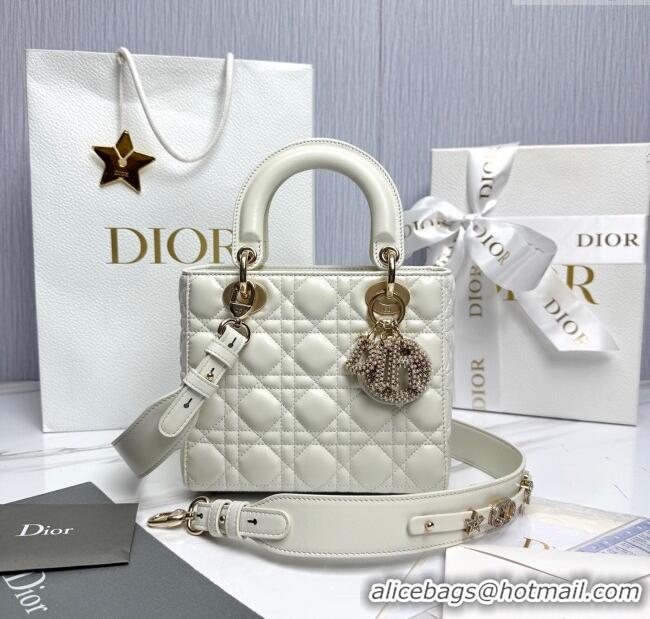 Best Price Dior Small Lady Dior My ABCDior Bag in Cannage Lambskin with Pearls M0538 White 2025