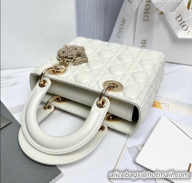 Best Price Dior Small Lady Dior My ABCDior Bag in Cannage Lambskin with Pearls M0538 White 2025