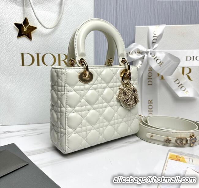 Best Price Dior Small Lady Dior My ABCDior Bag in Cannage Lambskin with Pearls M0538 White 2025