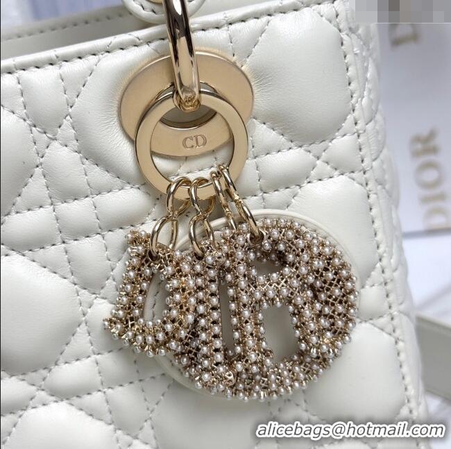 Best Price Dior Small Lady Dior My ABCDior Bag in Cannage Lambskin with Pearls M0538 White 2025