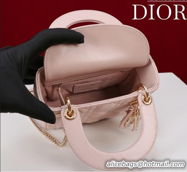 Top Design Dior Small Lady Dior My ABCDior Bag in Cannage Lambskin with Pearls M0538 Light Pink 2025