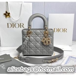 Best Price Dior Small Lady Dior My ABCDior Bag in Cannage Lambskin with Pearls M0538 Grey 2025