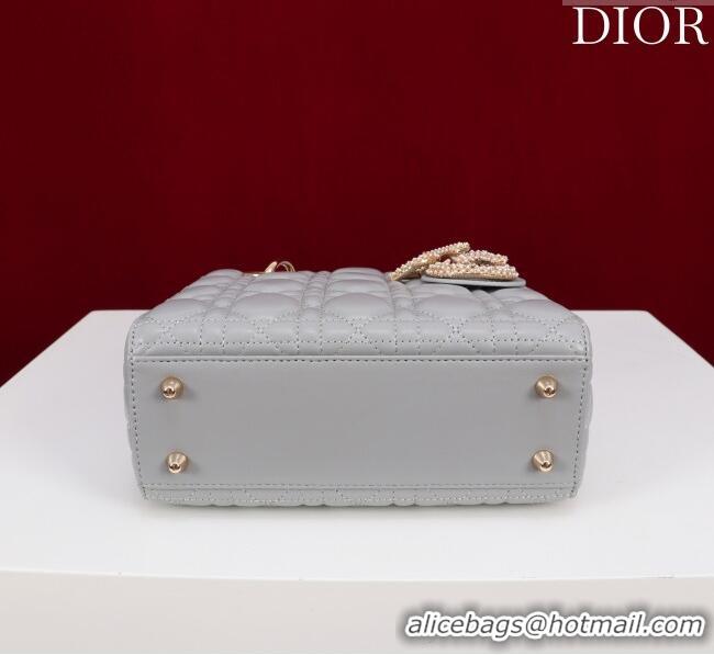 Best Price Dior Small Lady Dior My ABCDior Bag in Cannage Lambskin with Pearls M0538 Grey 2025