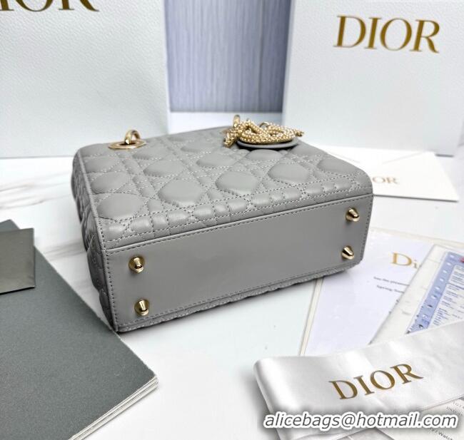 Best Price Dior Small Lady Dior My ABCDior Bag in Cannage Lambskin with Pearls M0538 Grey 2025