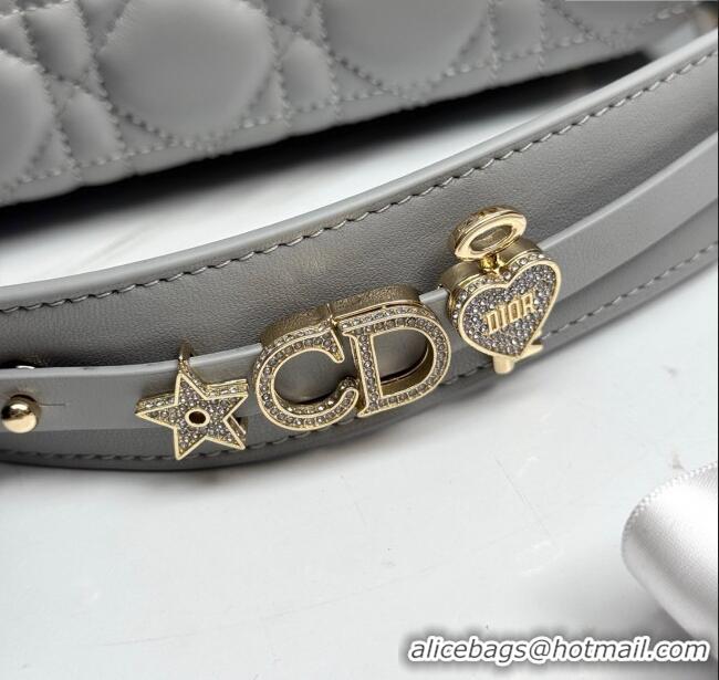 Best Price Dior Small Lady Dior My ABCDior Bag in Cannage Lambskin with Pearls M0538 Grey 2025