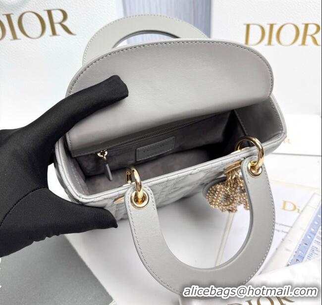 Best Price Dior Small Lady Dior My ABCDior Bag in Cannage Lambskin with Pearls M0538 Grey 2025