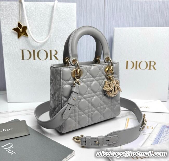 Best Price Dior Small Lady Dior My ABCDior Bag in Cannage Lambskin with Pearls M0538 Grey 2025