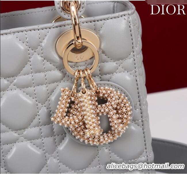Best Price Dior Small Lady Dior My ABCDior Bag in Cannage Lambskin with Pearls M0538 Grey 2025