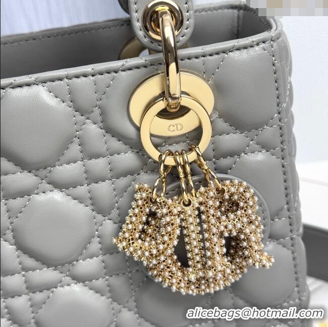 Best Price Dior Small Lady Dior My ABCDior Bag in Cannage Lambskin with Pearls M0538 Grey 2025