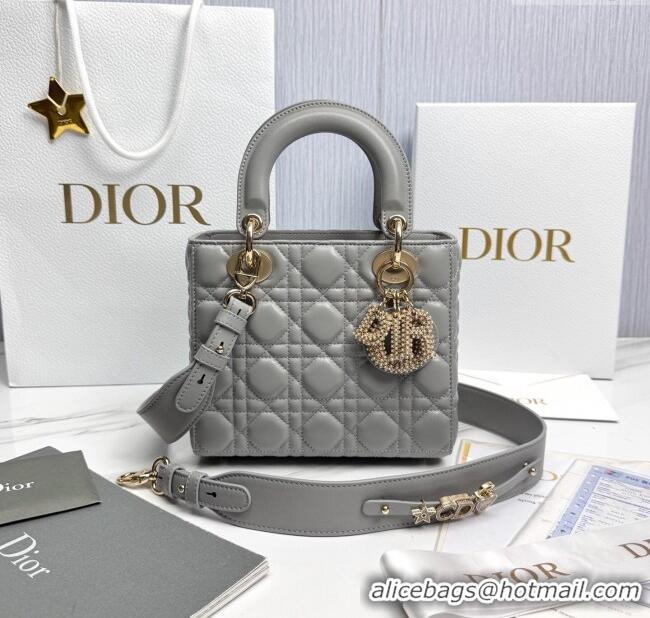 Best Price Dior Small Lady Dior My ABCDior Bag in Cannage Lambskin with Pearls M0538 Grey 2025