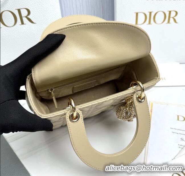 Buy Fashionable Dior Small Lady Dior My ABCDior Bag in Cannage Lambskin with Pearls M0538 Beige 2025