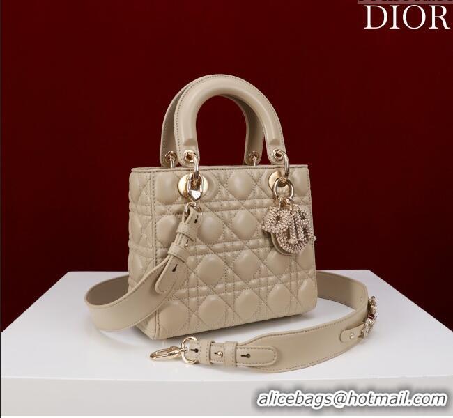Buy Fashionable Dior Small Lady Dior My ABCDior Bag in Cannage Lambskin with Pearls M0538 Beige 2025