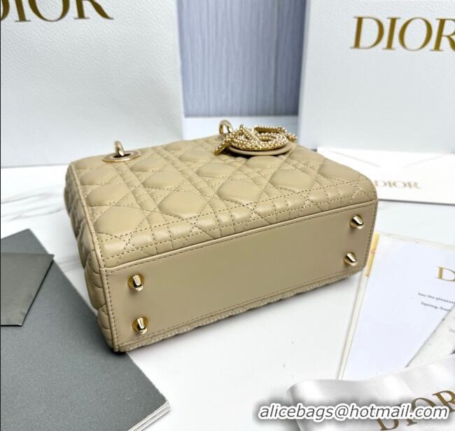 Buy Fashionable Dior Small Lady Dior My ABCDior Bag in Cannage Lambskin with Pearls M0538 Beige 2025