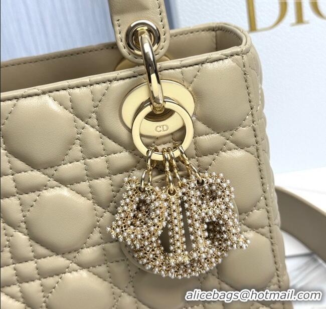 Buy Fashionable Dior Small Lady Dior My ABCDior Bag in Cannage Lambskin with Pearls M0538 Beige 2025