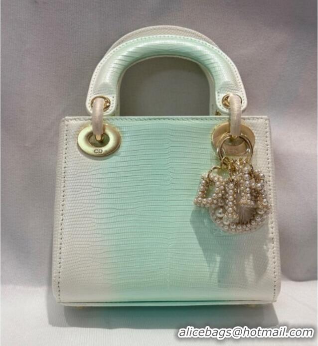 Top Quality Dior Mini Lady Dior Bag in Lizard Skin and Goatskin Leather D7053 Green 2025 (Full Handmade)
