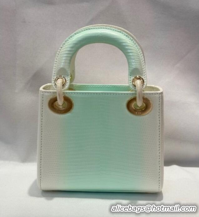 Top Quality Dior Mini Lady Dior Bag in Lizard Skin and Goatskin Leather D7053 Green 2025 (Full Handmade)
