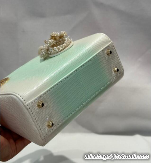 Top Quality Dior Mini Lady Dior Bag in Lizard Skin and Goatskin Leather D7053 Green 2025 (Full Handmade)