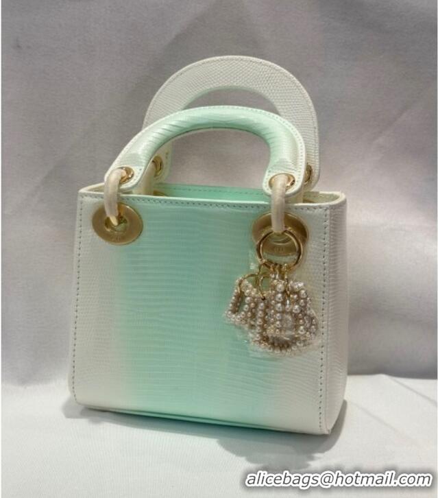Top Quality Dior Mini Lady Dior Bag in Lizard Skin and Goatskin Leather D7053 Green 2025 (Full Handmade)
