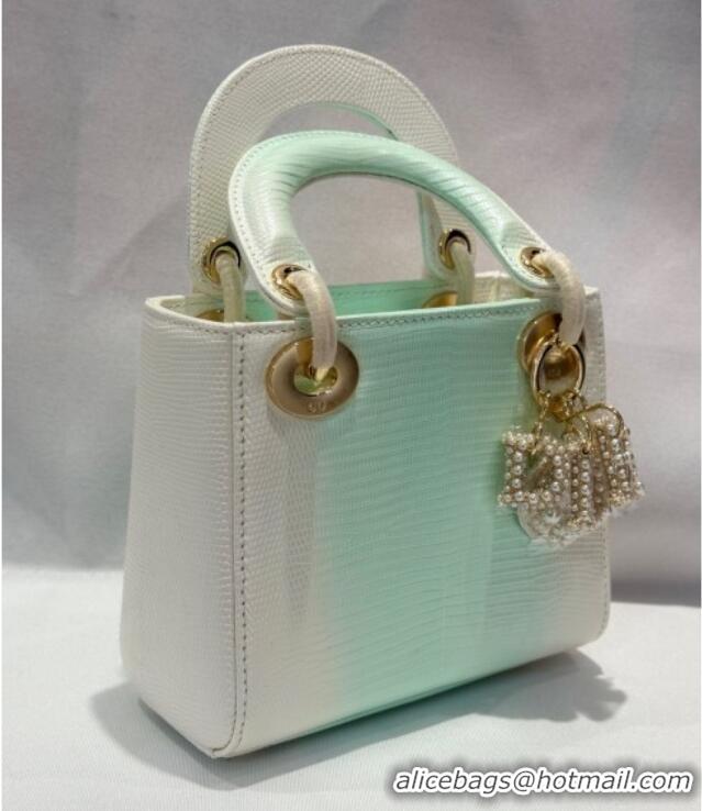 Top Quality Dior Mini Lady Dior Bag in Lizard Skin and Goatskin Leather D7053 Green 2025 (Full Handmade)