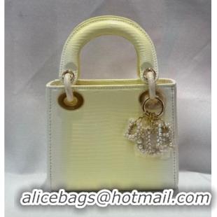 Top Grade Dior Mini Lady Dior Bag in Lizard Skin and Goatskin Leather D7053 Yellow 2025 (Full Handmade)