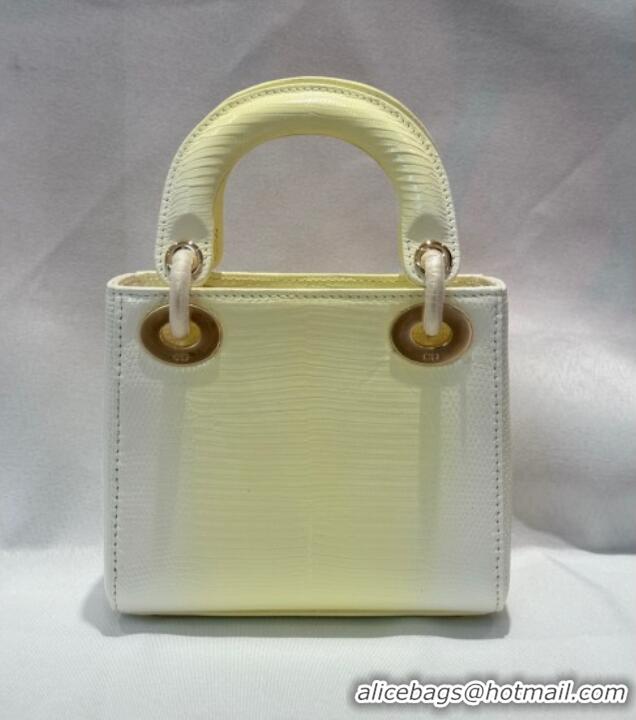 Top Grade Dior Mini Lady Dior Bag in Lizard Skin and Goatskin Leather D7053 Yellow 2025 (Full Handmade)