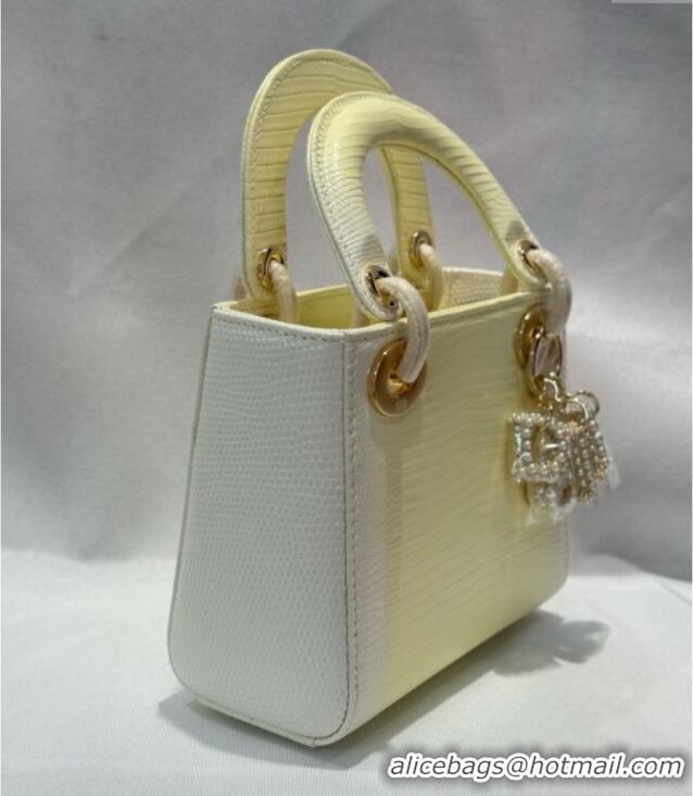 Top Grade Dior Mini Lady Dior Bag in Lizard Skin and Goatskin Leather D7053 Yellow 2025 (Full Handmade)