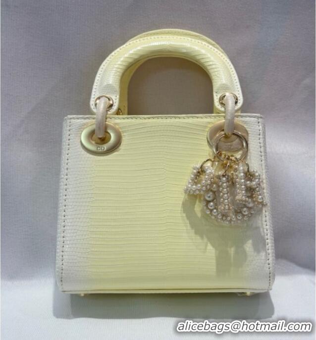 Top Grade Dior Mini Lady Dior Bag in Lizard Skin and Goatskin Leather D7053 Yellow 2025 (Full Handmade)