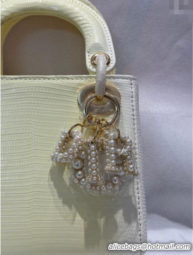Top Grade Dior Mini Lady Dior Bag in Lizard Skin and Goatskin Leather D7053 Yellow 2025 (Full Handmade)