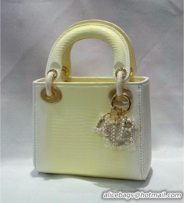 Top Grade Dior Mini Lady Dior Bag in Lizard Skin and Goatskin Leather D7053 Yellow 2025 (Full Handmade)
