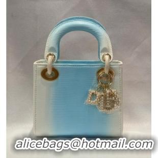 Grade Discount Dior Mini Lady Dior Bag in Lizard Skin and Goatskin Leather D7053 Blue 2025 (Full Handmade)