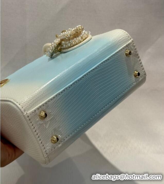 Grade Discount Dior Mini Lady Dior Bag in Lizard Skin and Goatskin Leather D7053 Blue 2025 (Full Handmade)
