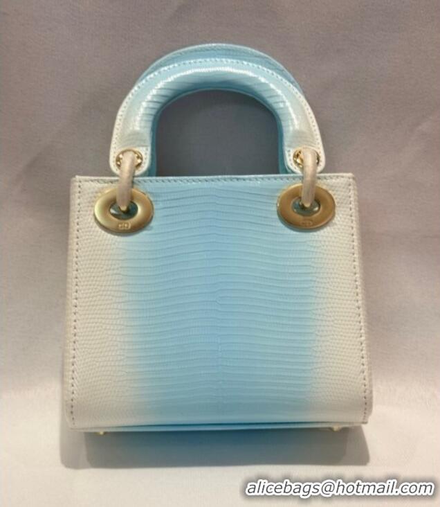 Grade Discount Dior Mini Lady Dior Bag in Lizard Skin and Goatskin Leather D7053 Blue 2025 (Full Handmade)