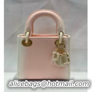 Best Design Dior Mini Lady Dior Bag in Lizard Skin and Goatskin Leather D7053 Pink 2025 (Full Handmade)
