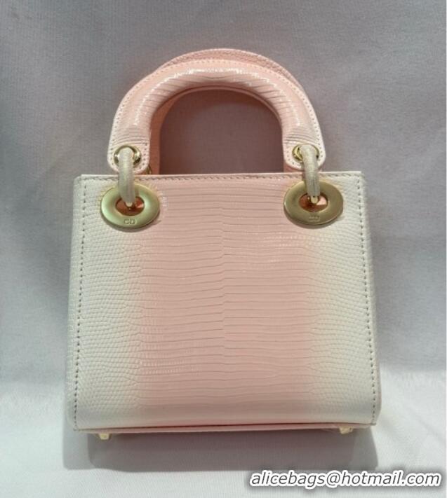 Best Design Dior Mini Lady Dior Bag in Lizard Skin and Goatskin Leather D7053 Pink 2025 (Full Handmade)