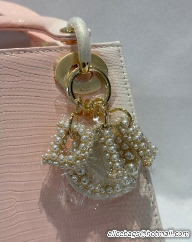 Best Design Dior Mini Lady Dior Bag in Lizard Skin and Goatskin Leather D7053 Pink 2025 (Full Handmade)
