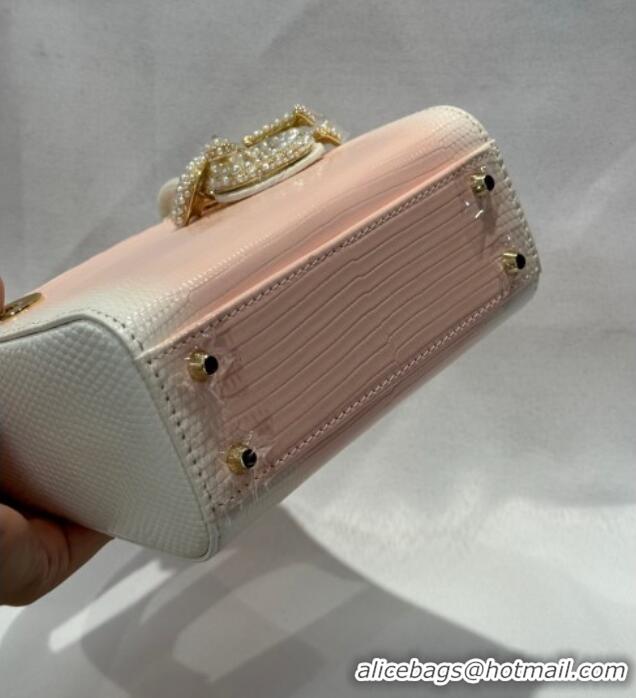 Best Design Dior Mini Lady Dior Bag in Lizard Skin and Goatskin Leather D7053 Pink 2025 (Full Handmade)