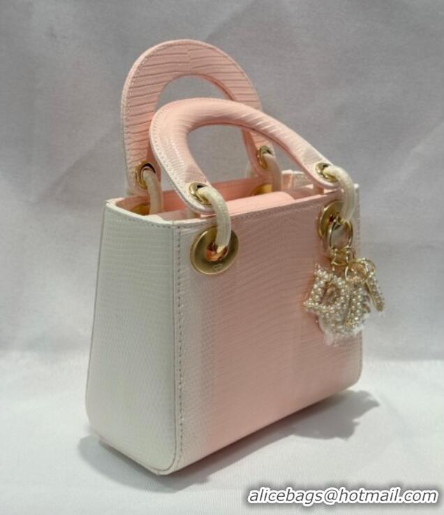 Best Design Dior Mini Lady Dior Bag in Lizard Skin and Goatskin Leather D7053 Pink 2025 (Full Handmade)