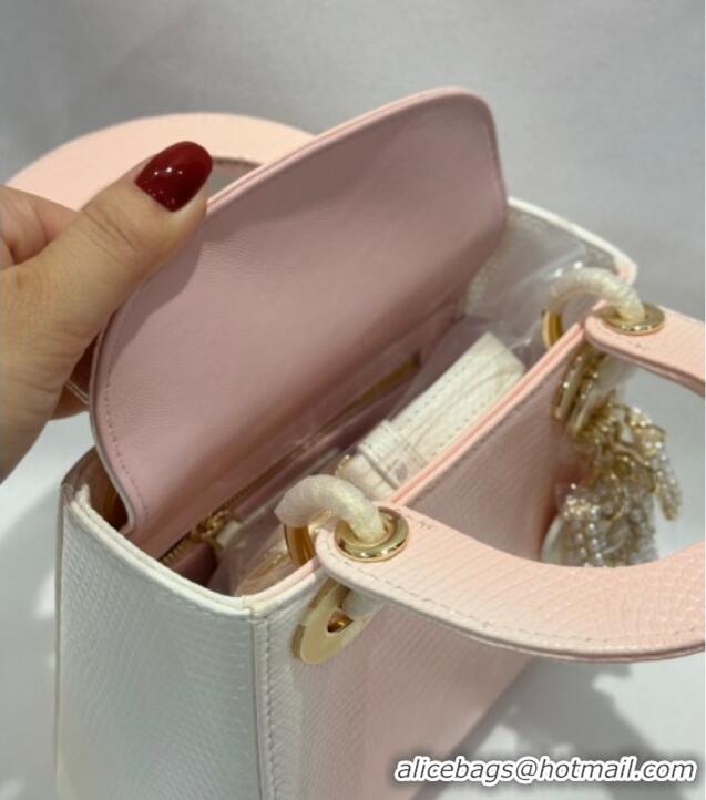 Best Design Dior Mini Lady Dior Bag in Lizard Skin and Goatskin Leather D7053 Pink 2025 (Full Handmade)