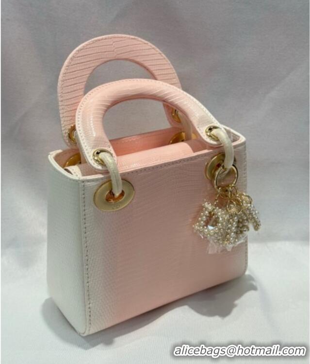 Best Design Dior Mini Lady Dior Bag in Lizard Skin and Goatskin Leather D7053 Pink 2025 (Full Handmade)