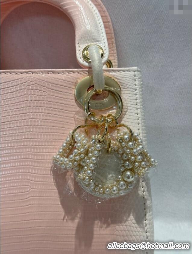 Best Design Dior Mini Lady Dior Bag in Lizard Skin and Goatskin Leather D7053 Pink 2025 (Full Handmade)
