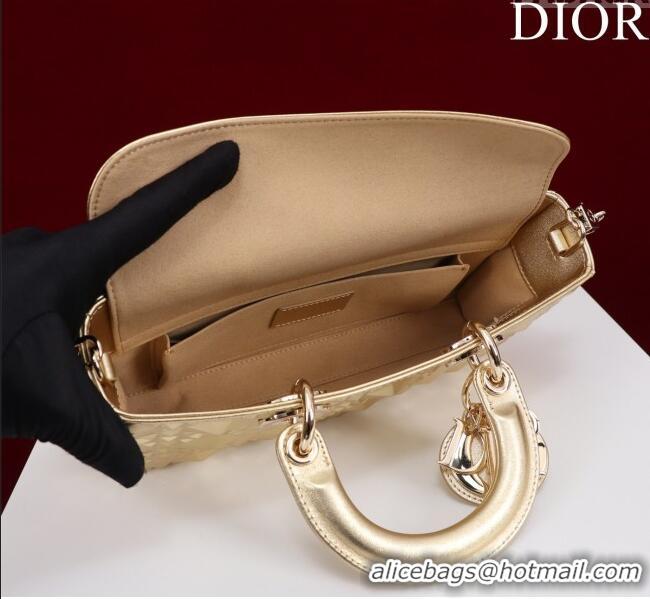 Affordable Price Dior Medium Lady D-Joy Bag in Metallic Cannage Leather M0540 Yellow Gold 2025