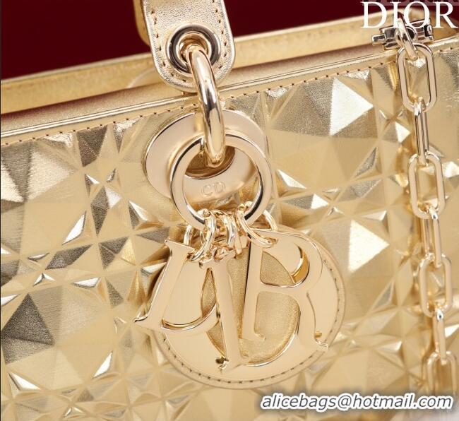 Affordable Price Dior Medium Lady D-Joy Bag in Metallic Cannage Leather M0540 Yellow Gold 2025
